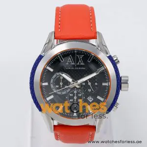 Armani Exchange Men’s Quartz Orange Leather Strap Black Dial 47mm Watch AX1386