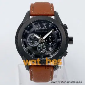 Armani Exchange Men’s Quartz Brown Leather Strap Black Dial 47mm Watch AX1223/2