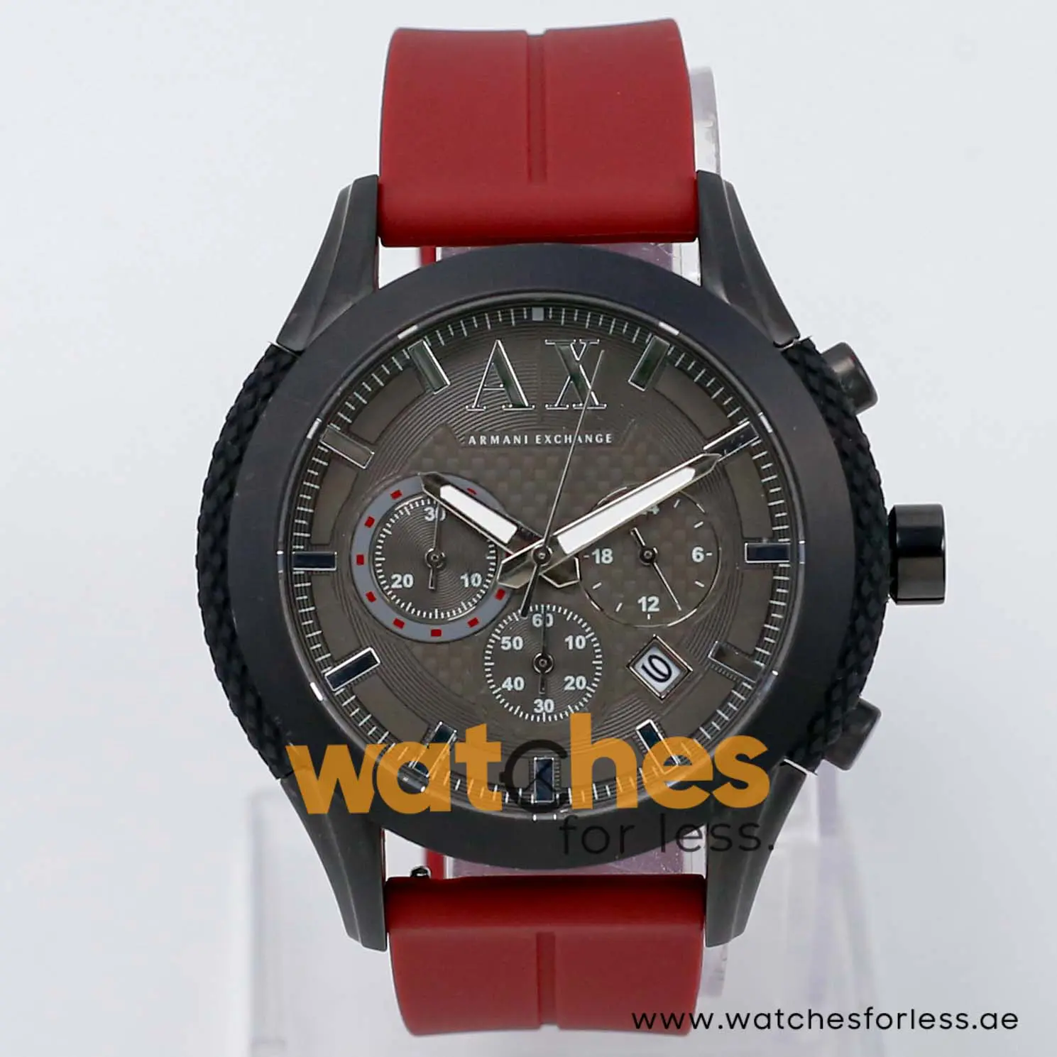 Armani Exchange Men’s Quartz Maroon Silicone Strap Grey Dial 47mm Watch AX1212/2 UAE DUBAI AJMAN SHARJAH ABU DHABI RAS AL KHAIMA UMM UL QUWAIN ALAIN FUJAIRAH