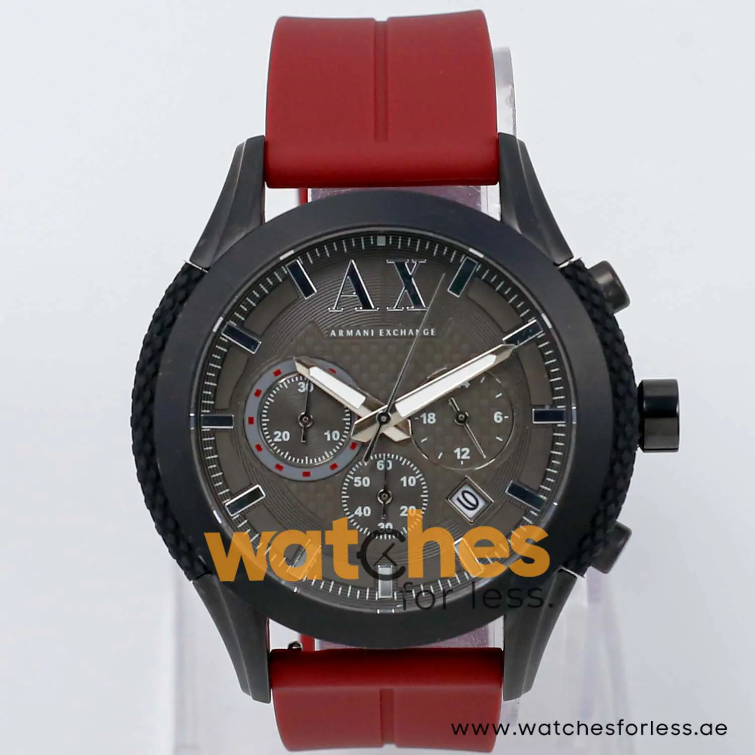 Armani Exchange Men’s Quartz Maroon Silicone Strap Grey Dial 47mm Watch AX1212/2 UAE DUBAI AJMAN SHARJAH ABU DHABI RAS AL KHAIMA UMM UL QUWAIN ALAIN FUJAIRAH