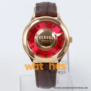 Versus by Versace Women’s Quartz Dark Brown Leather Strap Dark Pink Dial 39mm Watch VSP410319/1