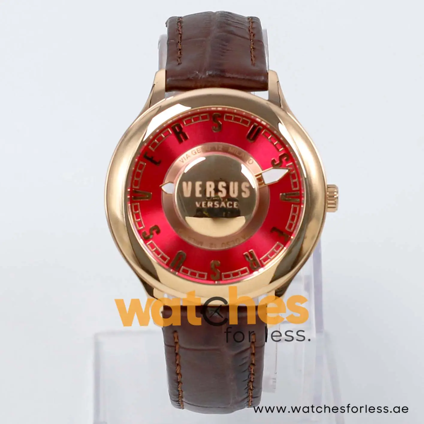 Versus by Versace Women’s Quartz Dark Brown Leather Strap Dark Pink Dial 39mm Watch VSP410319/1