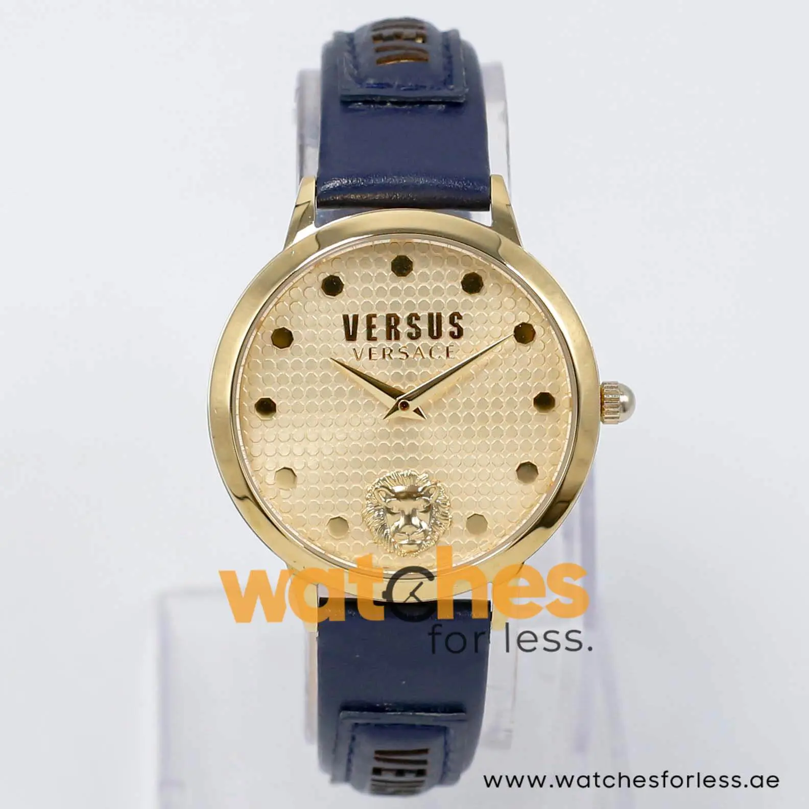 Versus by Versace Women’s Quartz Navy Blue Leather Strap Gold Dial 36mm Watch VSP321326