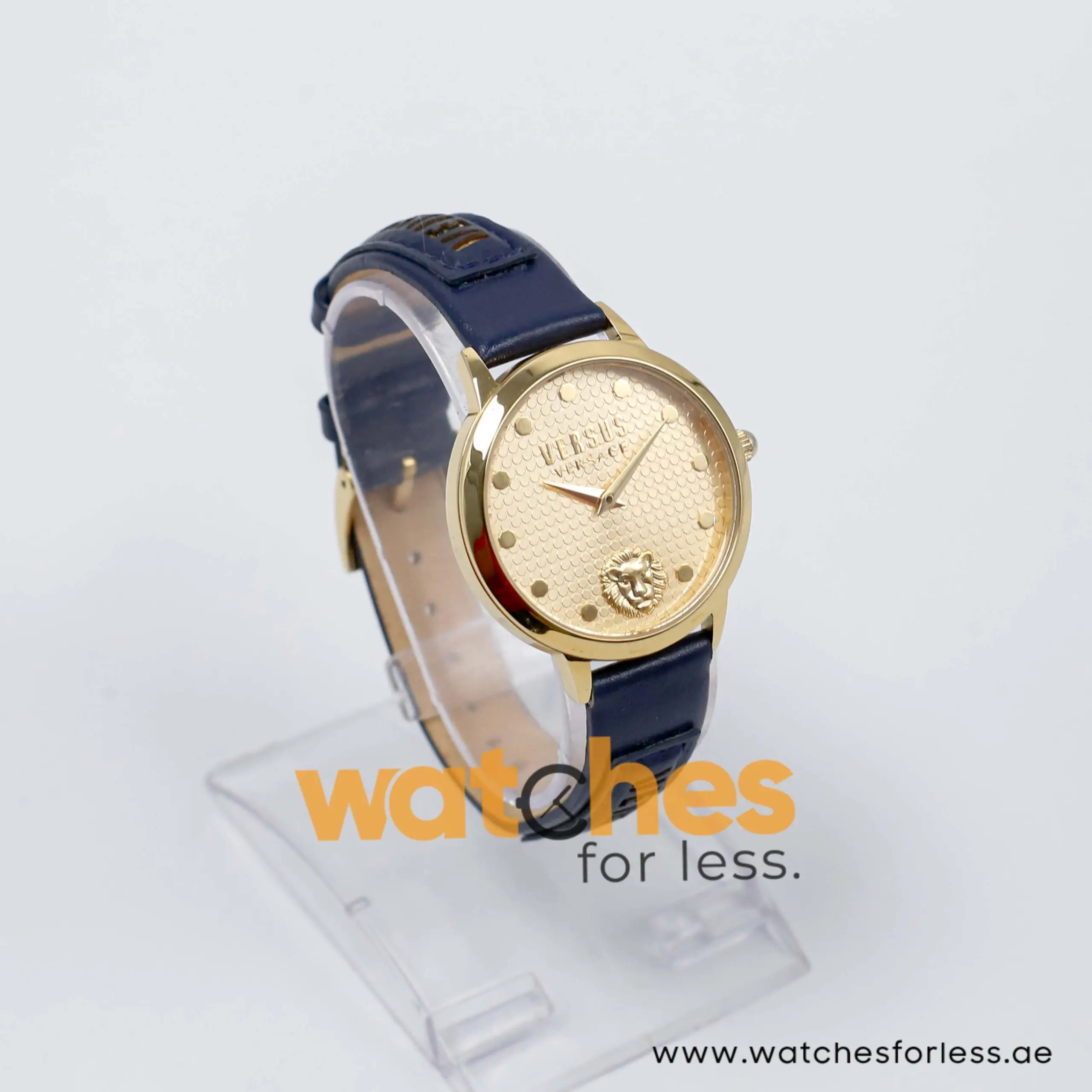 Versus by Versace Women’s Quartz Navy Blue Leather Strap Gold Dial 36mm Watch VSP321326