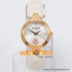 Versus by Versace Women’s Quartz Off-White Leather Strap Silver Dial 28mm Watch VSP489632