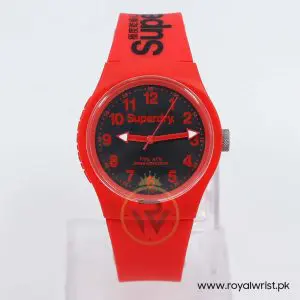 Superdry Unisex Quartz Red Silicone Strap Black Dial 38mm Watch SYG164RB
