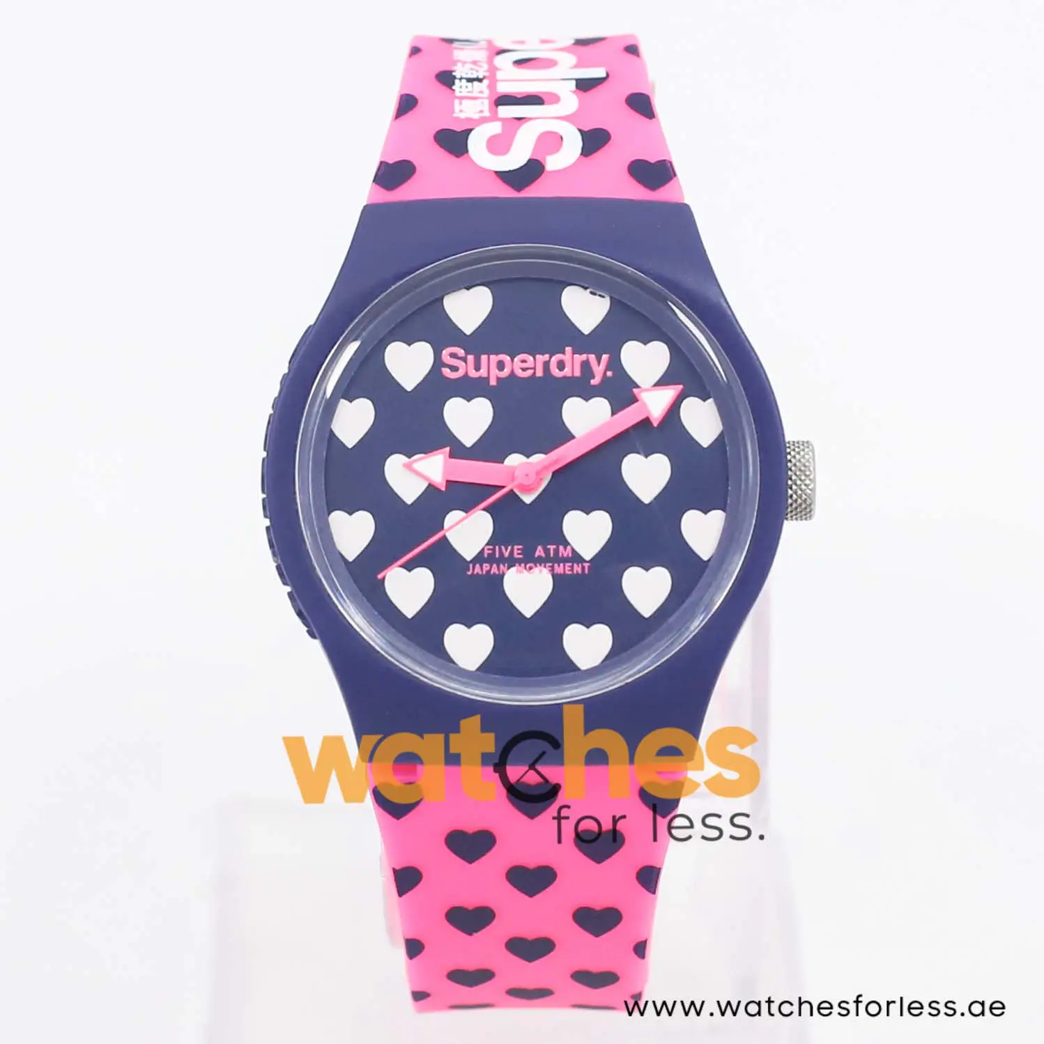 Superdry Unisex Quartz Pink Silicone Strap Blue Dial 38mm Watch SYL168UP