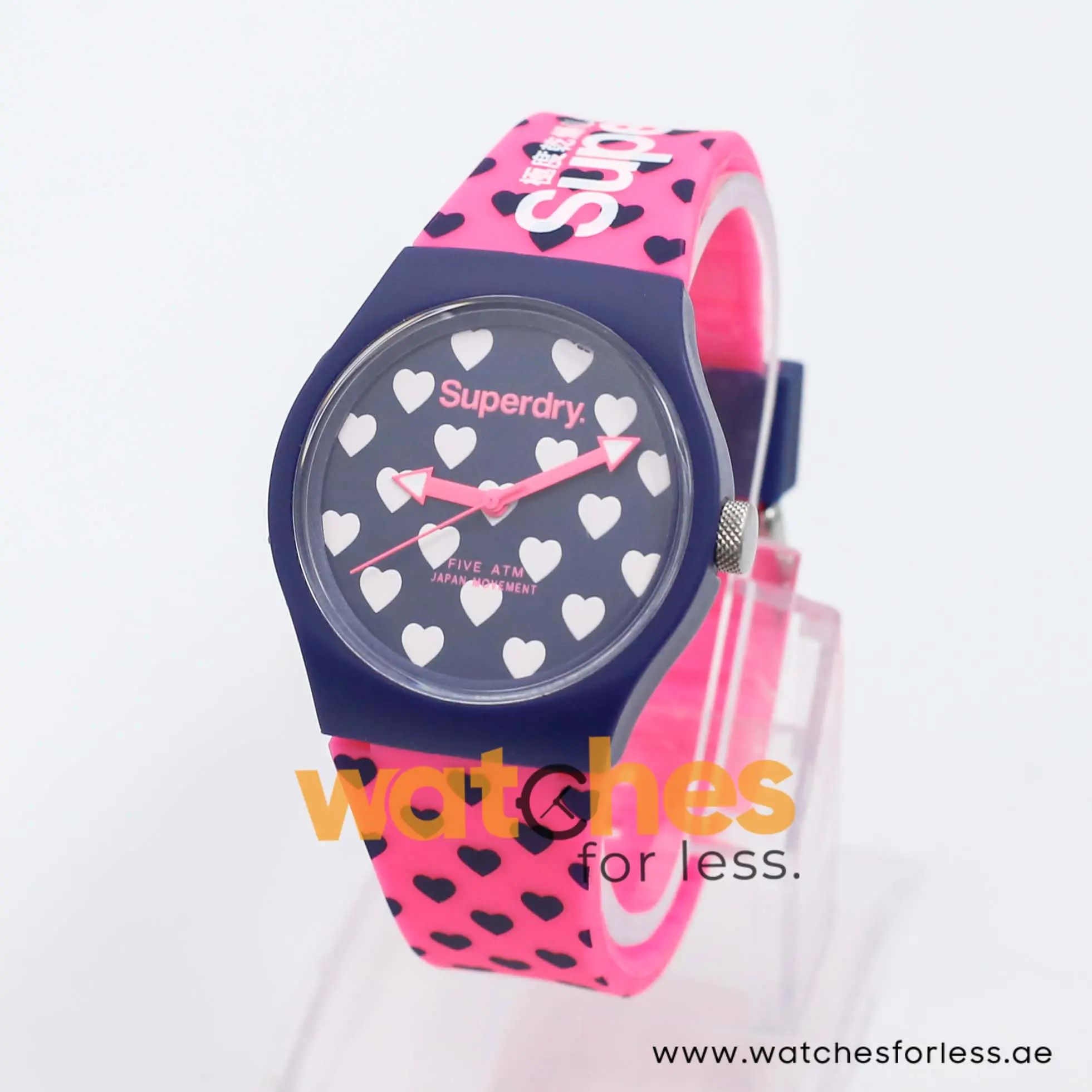 Superdry Unisex Quartz Pink Silicone Strap Blue Dial 38mm Watch SYL168UP