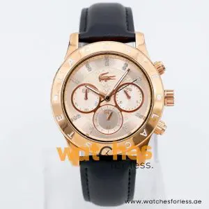 Lacoste Women’s Quartz Black Leather Strap Rose Gold Dial 40mm Watch 2000831