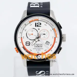 Hugo Boss Men’s Quartz Black Silicone Strap Silver Sunray Dial 45mm Watch 1512501