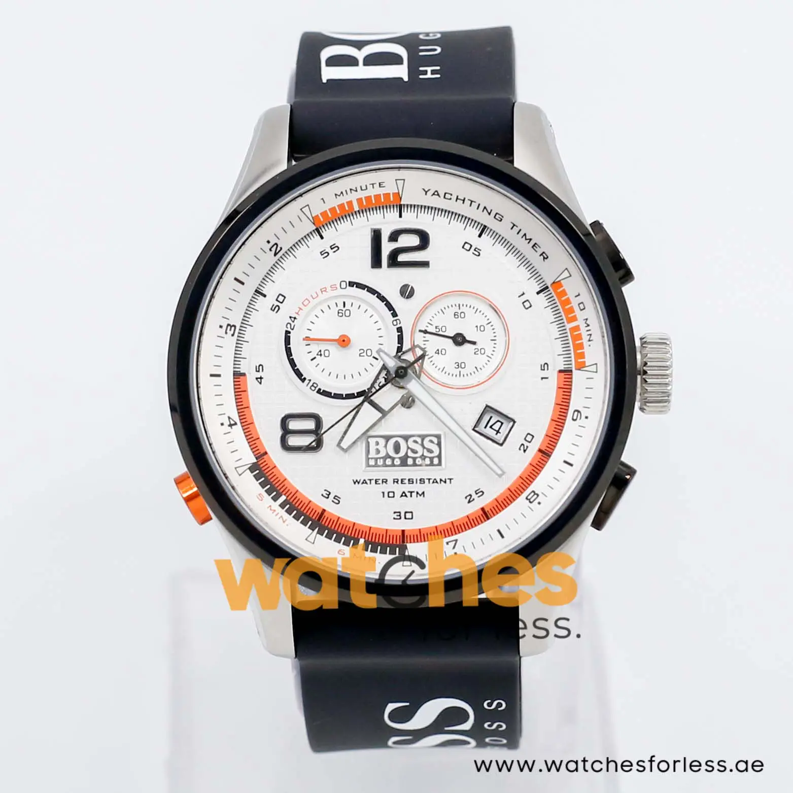Hugo Boss Men’s Quartz Black Silicone Strap Silver Sunray Dial 45mm Watch 1512501