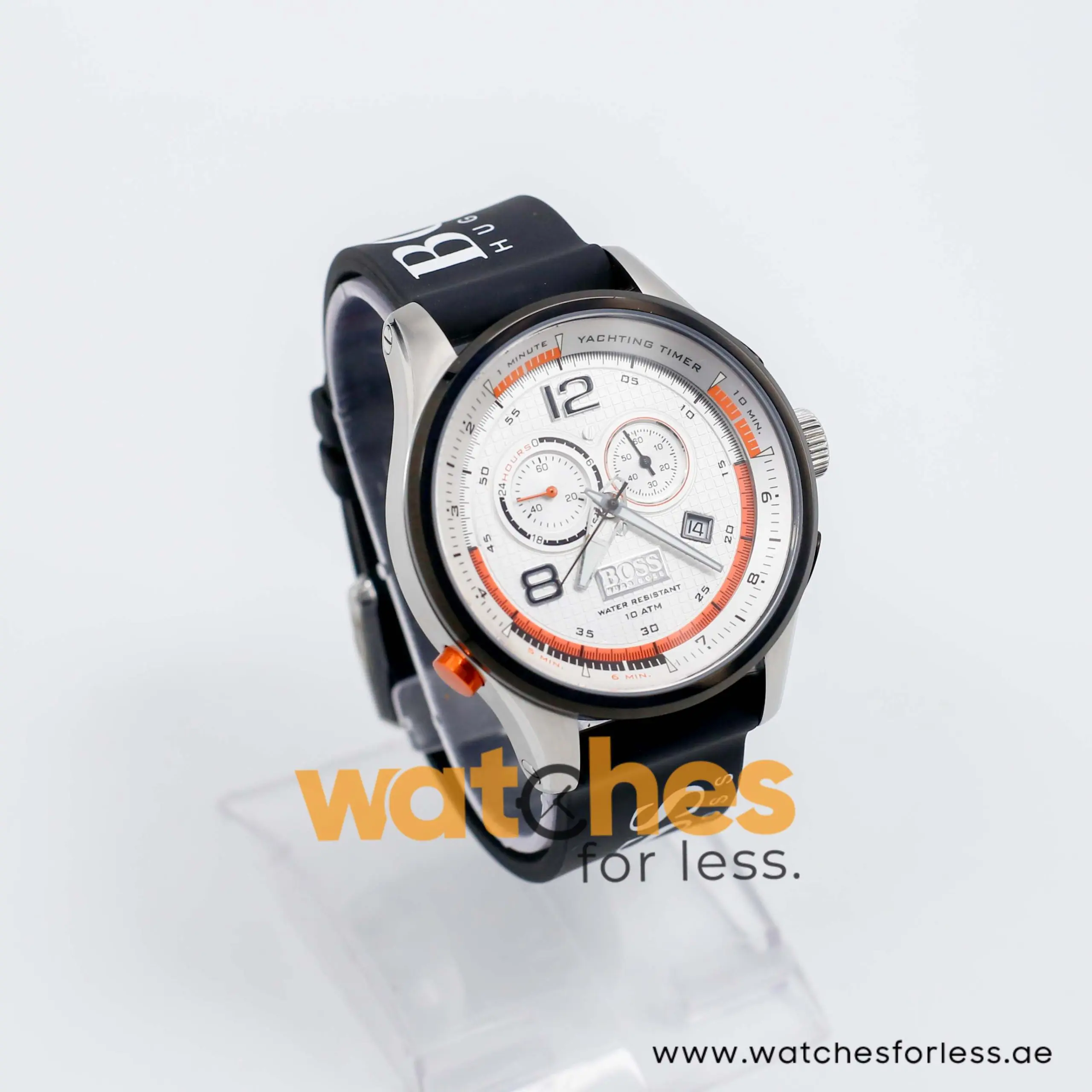 Hugo Boss Men’s Quartz Black Silicone Strap Silver Sunray Dial 45mm Watch 1512501