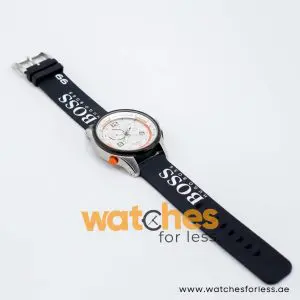 Hugo Boss Men’s Quartz Black Silicone Strap Silver Sunray Dial 45mm Watch 1512501