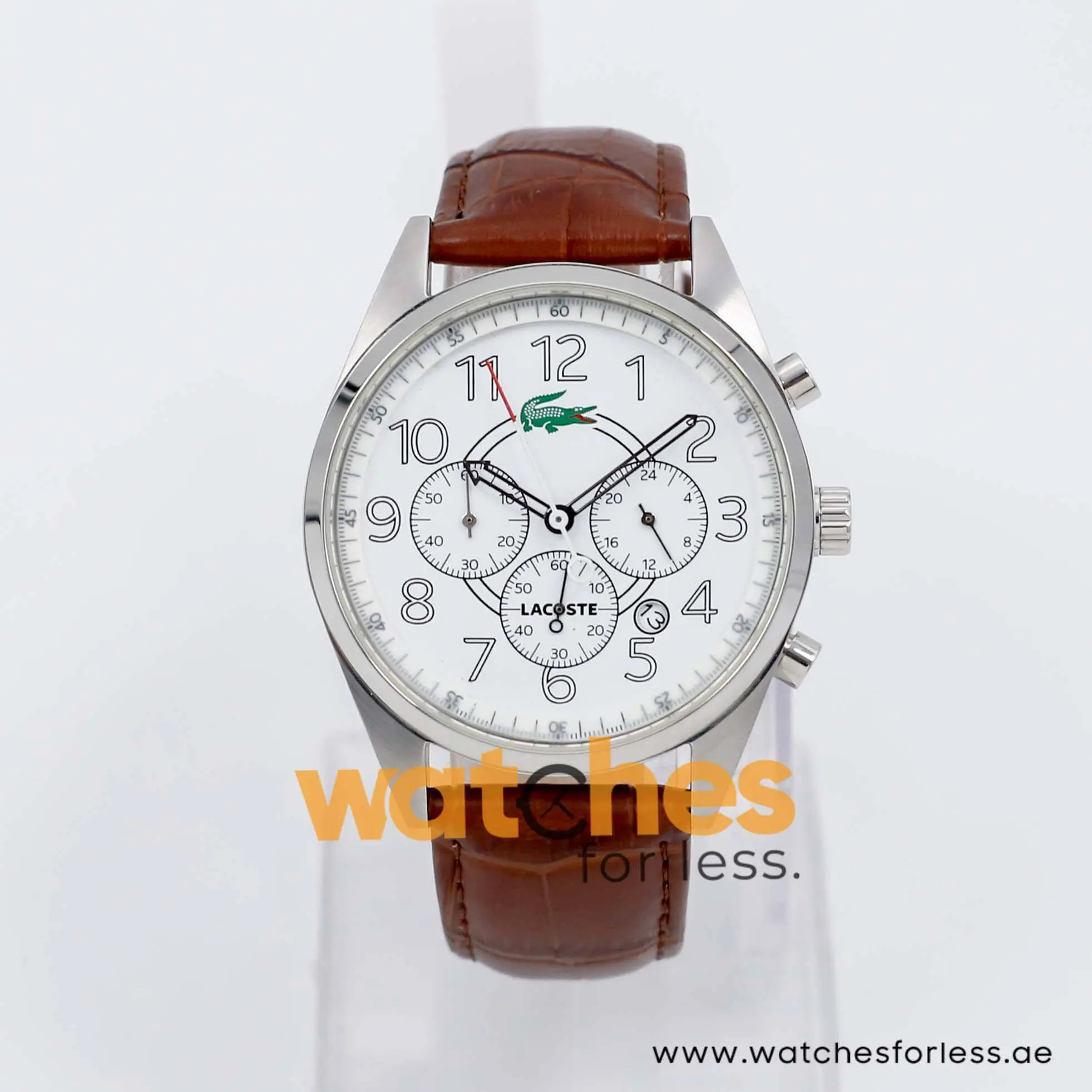 Lacoste Men’s Quartz Brown Leather Strap White Dial 43mm Watch 2010620 UAE DUBAI AJMAN SHARJAH ABU DHABI RAS AL KHAIMA UMM UL QUWAIN ALAIN FUJAIRAH