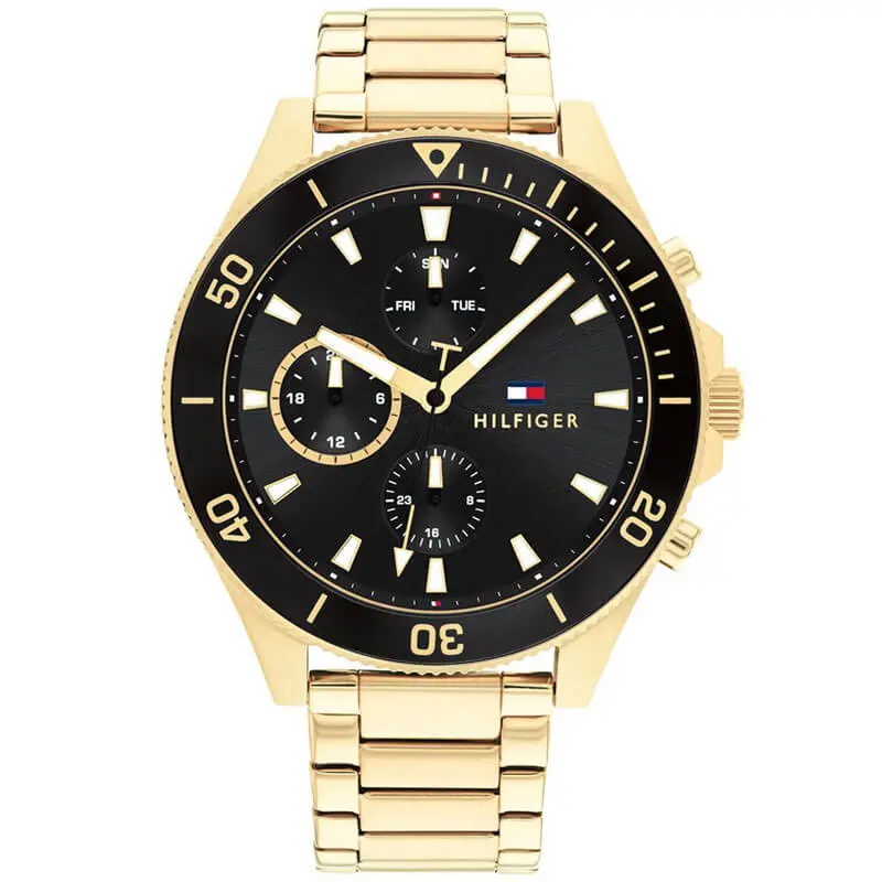 Tommy Hilfiger Men’s Quartz Gold Stainless Steel Black Dial 46mm Watch 1791919 UAE DUBAI AJMAN SHARJAH ABU DHABI RAS AL KHAIMA UMM UL QUWAIN ALAIN FUJAIRAH
