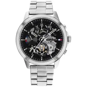 Tommy Hilfiger Men’s Quartz Silver Stainless Steel Black Dial 44mm Watch 1710477 UAE DUBAI AJMAN SHARJAH ABU DHABI RAS AL KHAIMA UMM UL QUWAIN ALAIN FUJAIRAH
