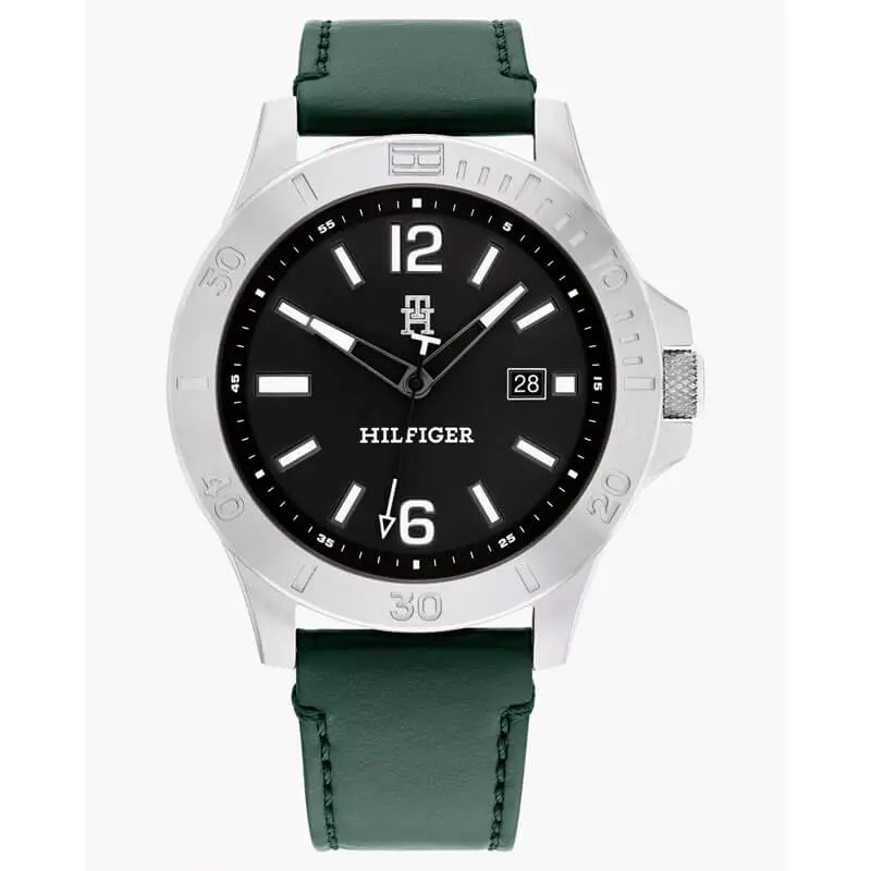 Tommy Hilfiger Men’s Quartz Green Leather Strap Black Dial 46mm Watch 1710531 UAE DUBAI AJMAN SHARJAH ABU DHABI RAS AL KHAIMA UMM UL QUWAIN ALAIN FUJAIRAH