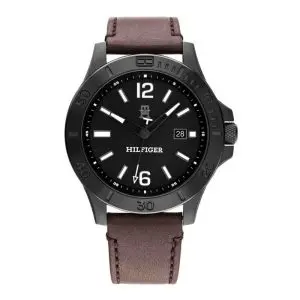 Tommy Hilfiger Men’s Quartz Brown Leather Strap Black Dial 46mm Watch 1710530 UAE DUBAI AJMAN SHARJAH ABU DHABI RAS AL KHAIMA UMM UL QUWAIN ALAIN FUJAIRAH