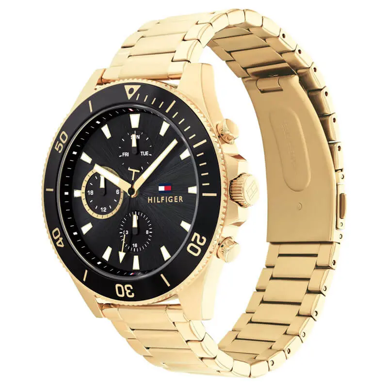 Tommy Hilfiger Men’s Quartz Gold Stainless Steel Black Dial 46mm Watch 1791919 UAE DUBAI AJMAN SHARJAH ABU DHABI RAS AL KHAIMA UMM UL QUWAIN ALAIN FUJAIRAH