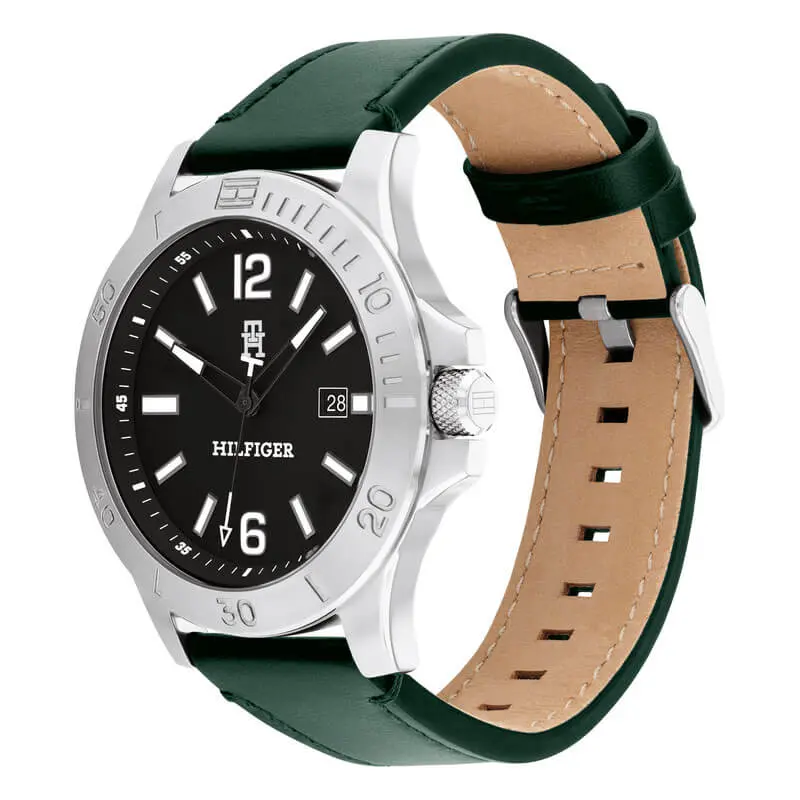 Tommy Hilfiger Men’s Quartz Green Leather Strap Black Dial 46mm Watch 1710531 UAE DUBAI AJMAN SHARJAH ABU DHABI RAS AL KHAIMA UMM UL QUWAIN ALAIN FUJAIRAH