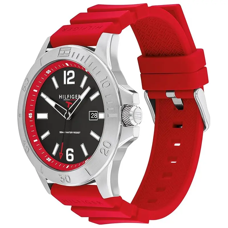 Tommy Hilfiger Men’s Quartz Red Silicone Strap Grey Dial 46mm Watch 1710540 UAE DUBAI AJMAN SHARJAH ABU DHABI RAS AL KHAIMA UMM UL QUWAIN ALAIN FUJAIRAH