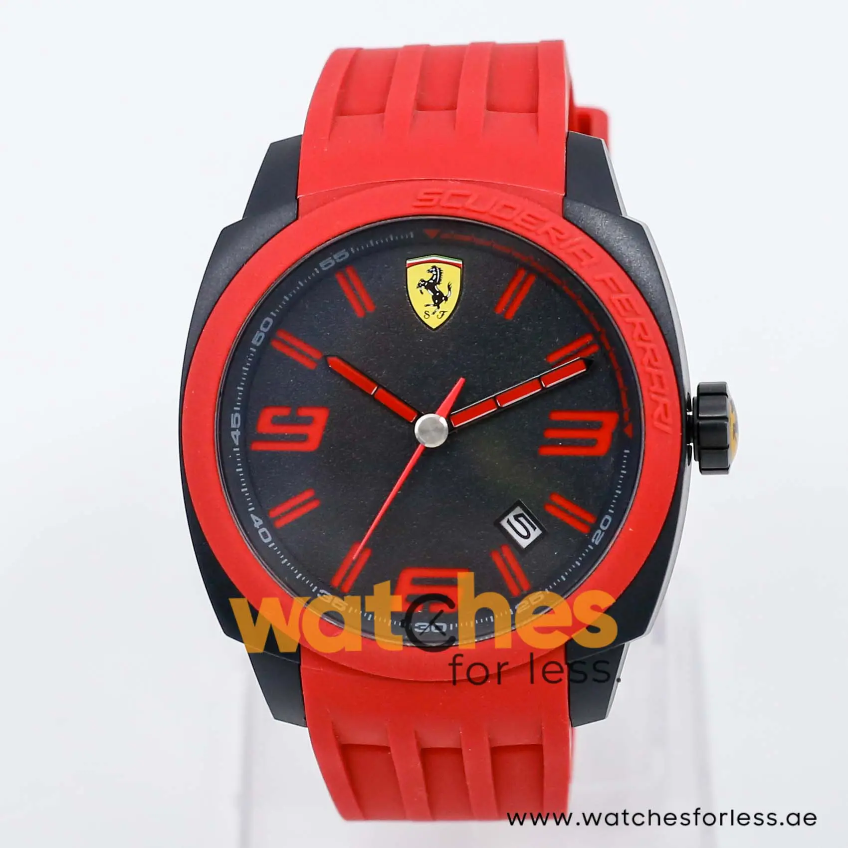 Ferrari Men’s Quartz Red Silicone Strap Black Dial 46mm Watch 830118 UAE DUBAI AJMAN SHARJAH ABU DHABI RAS AL KHAIMA UMM UL QUWAIN ALAIN FUJAIRAH