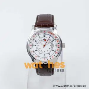 Tommy Hilfiger Men’s Quartz Dark Brown Leather Strap White Dial 41mm Watch 1710051