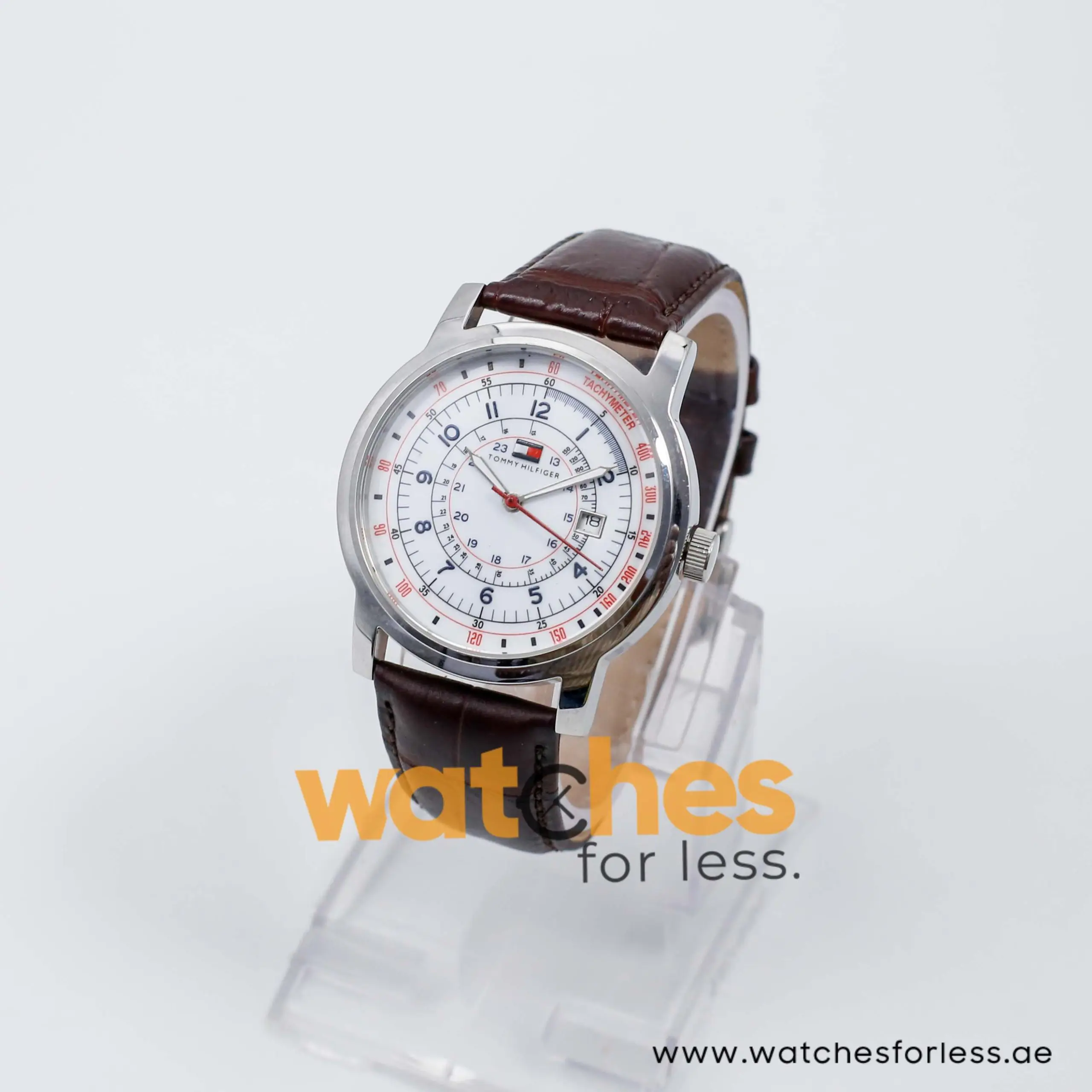 Tommy Hilfiger Men’s Quartz Dark Brown Leather Strap White Dial 41mm Watch 1710051 UAE DUBAI AJMAN SHARJAH ABU DHABI RAS AL KHAIMA UMM UL QUWAIN ALAIN FUJAIRAH