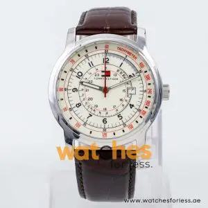 Tommy Hilfiger Men’s Quartz Dark Brown Leather Strap Off White Dial 41mm Watch 1710052