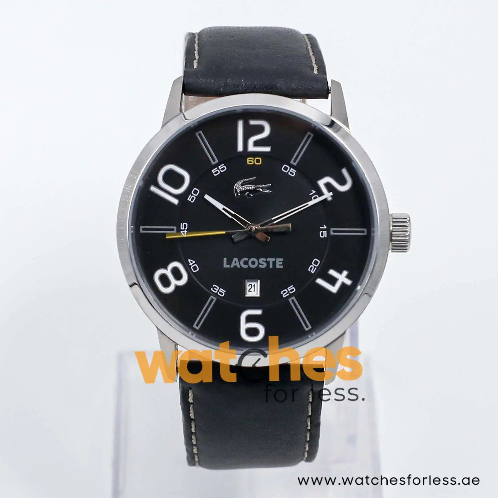 Lacoste Men’s Quartz Black Leather Strap Black Dial 44mm Watch 2010499/1 UAE DUBAI AJMAN SHARJAH ABU DHABI RAS AL KHAIMA UMM UL QUWAIN ALAIN FUJAIRAH