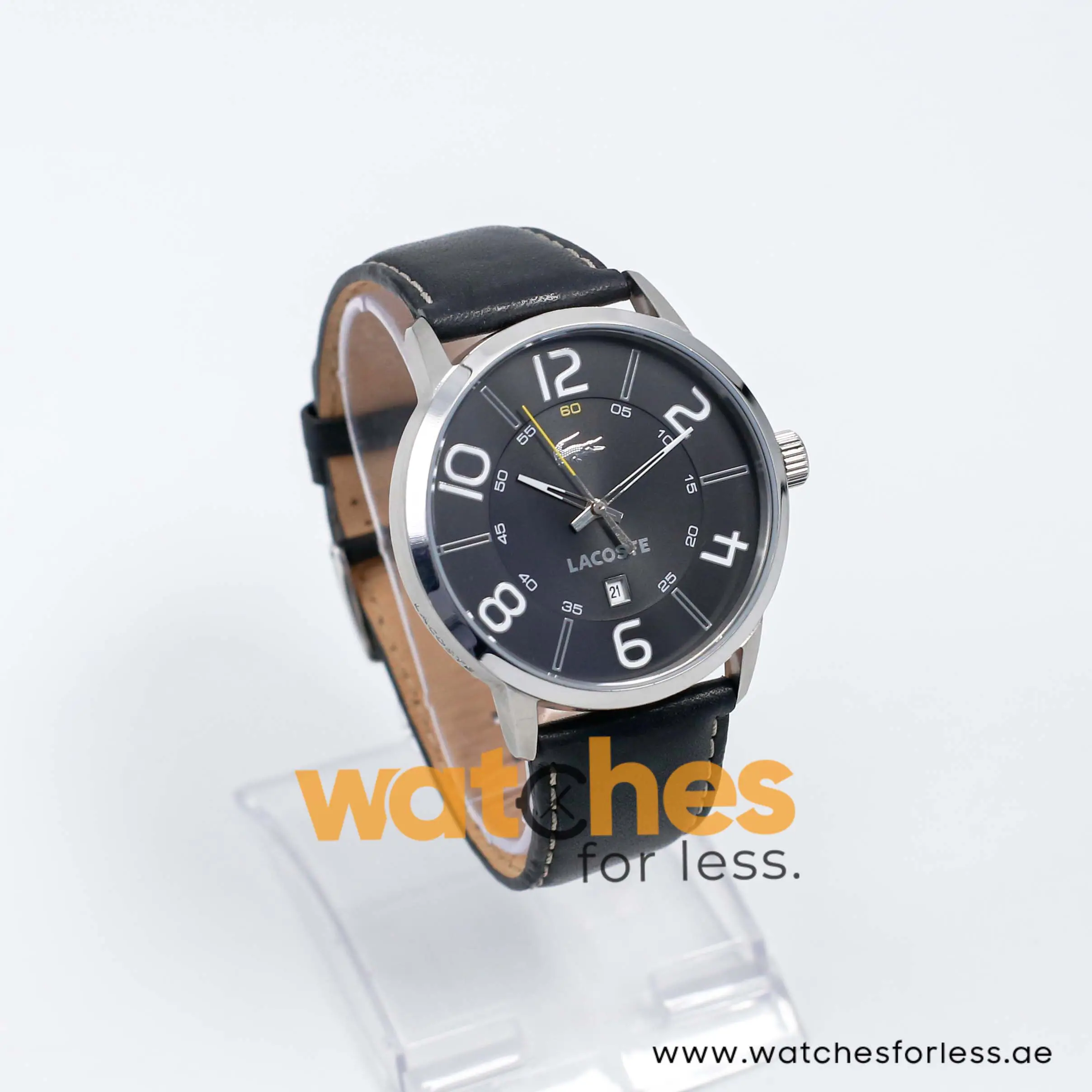 Lacoste Men’s Quartz Black Leather Strap Black Dial 44mm Watch 2010499/1 UAE DUBAI AJMAN SHARJAH ABU DHABI RAS AL KHAIMA UMM UL QUWAIN ALAIN FUJAIRAH