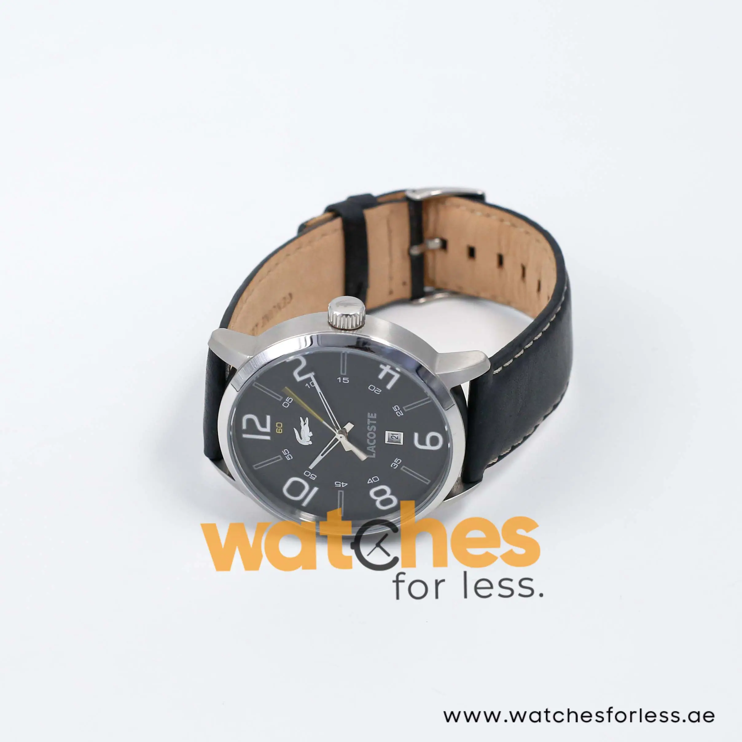 Lacoste Men’s Quartz Black Leather Strap Black Dial 44mm Watch 2010499/1 UAE DUBAI AJMAN SHARJAH ABU DHABI RAS AL KHAIMA UMM UL QUWAIN ALAIN FUJAIRAH