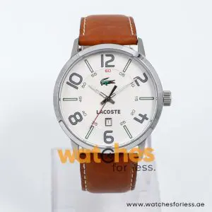 Lacoste Men’s Quartz Brown Leather Strap Off White Dial 44mm Watch 2010498 UAE DUBAI AJMAN SHARJAH ABU DHABI RAS AL KHAIMA UMM UL QUWAIN ALAIN FUJAIRAH
