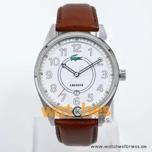 Lacoste Men’s Quartz Brown Leather Strap White Dial 43mm Watch 2010623 UAE DUBAI AJMAN SHARJAH ABU DHABI RAS AL KHAIMA UMM UL QUWAIN ALAIN FUJAIRAH