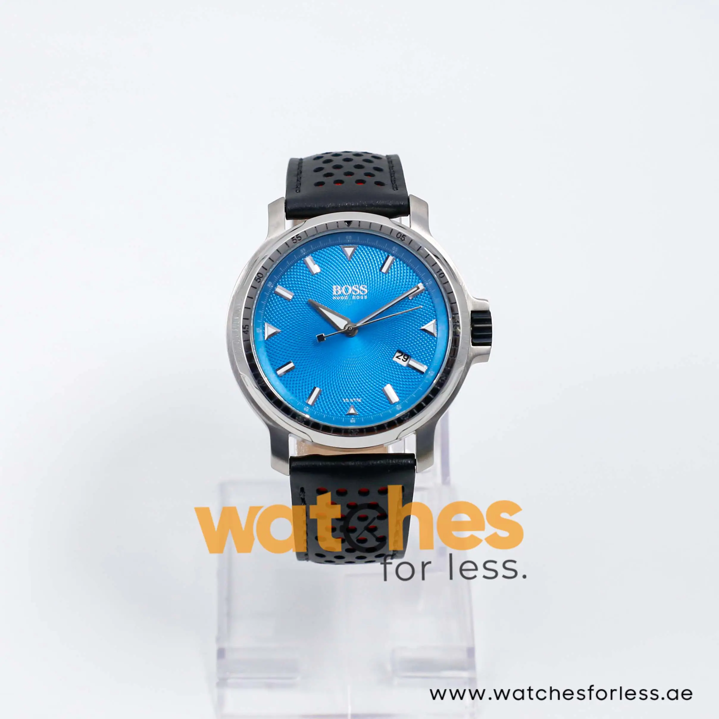 Hugo Boss Men’s Quartz Black Leather Strap Sky Blue Dial 43mm Watch 1512099/1 UAE DUBAI AJMAN SHARJAH ABU DHABI RAS AL KHAIMA UMM UL QUWAIN ALAIN FUJAIRAH