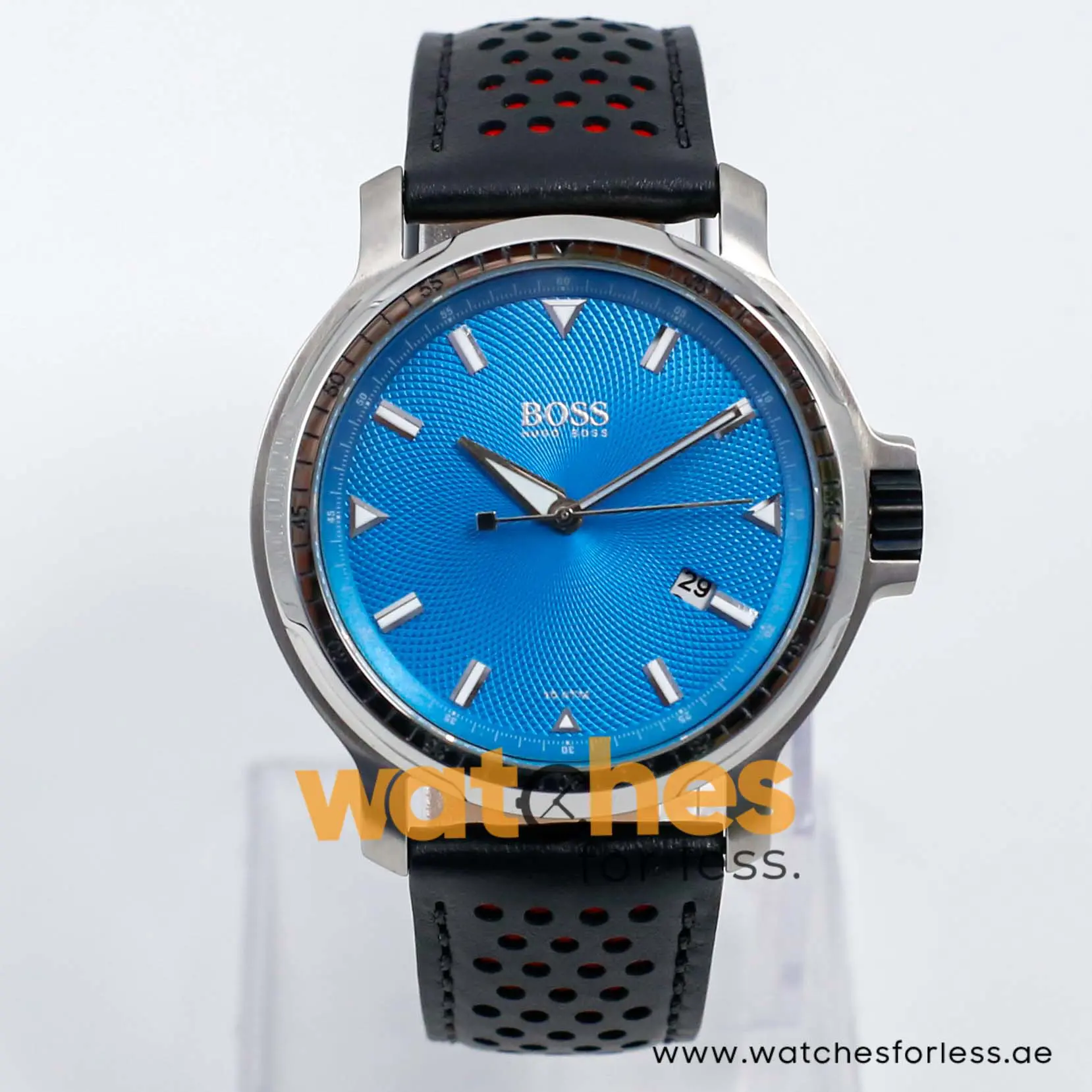 Hugo Boss Men’s Quartz Black Leather Strap Sky Blue Dial 43mm Watch 1512099/1 UAE DUBAI AJMAN SHARJAH ABU DHABI RAS AL KHAIMA UMM UL QUWAIN ALAIN FUJAIRAH