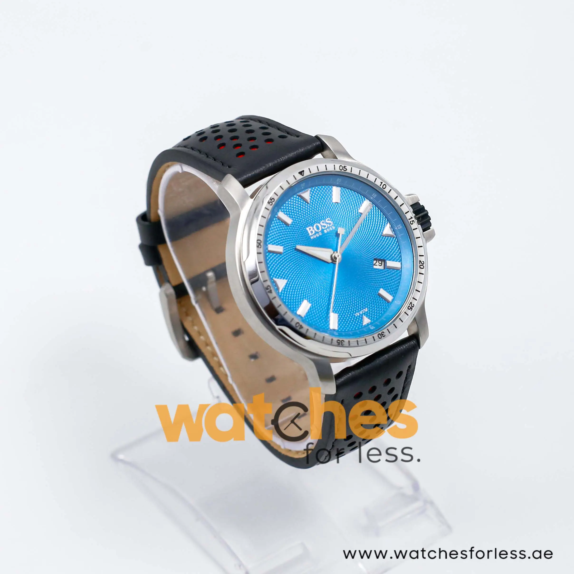 Hugo Boss Men’s Quartz Black Leather Strap Sky Blue Dial 43mm Watch 1512099/1 UAE DUBAI AJMAN SHARJAH ABU DHABI RAS AL KHAIMA UMM UL QUWAIN ALAIN FUJAIRAH