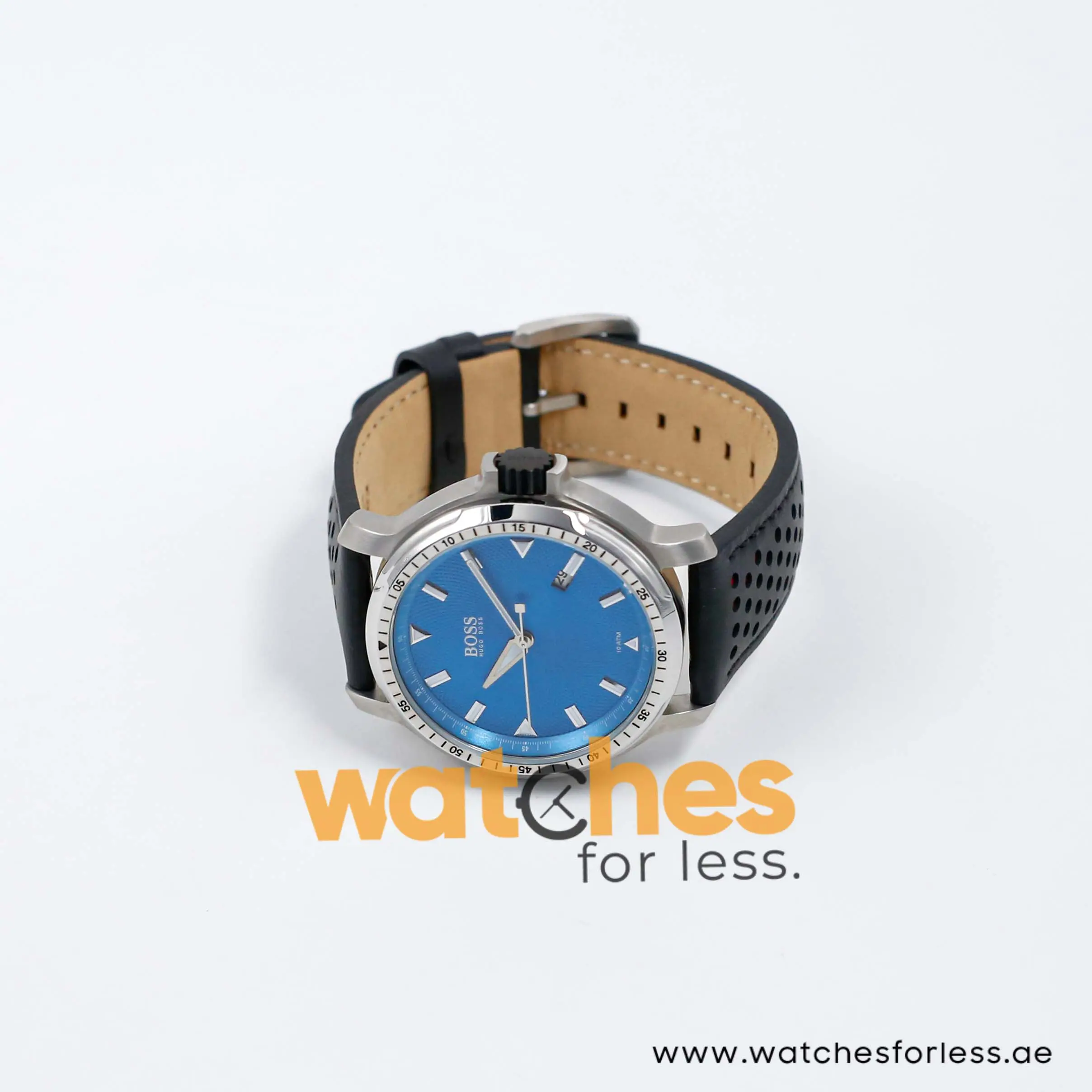 Hugo Boss Men’s Quartz Black Leather Strap Sky Blue Dial 43mm Watch 1512099/1 UAE DUBAI AJMAN SHARJAH ABU DHABI RAS AL KHAIMA UMM UL QUWAIN ALAIN FUJAIRAH