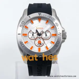 Hugo Boss Men’s Quartz Black Silicone Strap Silver Sunray Dial 44mm Watch 1512955 UAE DUBAI AJMAN SHARJAH ABU DHABI RAS AL KHAIMA UMM UL QUWAIN ALAIN FUJAIRAH
