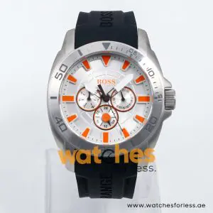 Hugo Boss Men’s Quartz Black Silicone Strap Silver Sunray Dial 44mm Watch 1512955 UAE DUBAI AJMAN SHARJAH ABU DHABI RAS AL KHAIMA UMM UL QUWAIN ALAIN FUJAIRAH