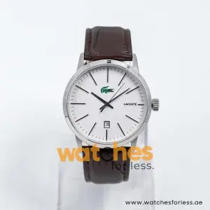 Lacoste Men’s Quartz Dark Brown Leather Strap White Dial 40mm Watch 2010465 UAE DUBAI AJMAN SHARJAH ABU DHABI RAS AL KHAIMA UMM UL QUWAIN ALAIN FUJAIRAH