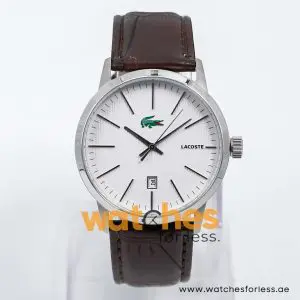 Lacoste Men’s Quartz Dark Brown Leather Strap White Dial 40mm Watch 2010465 UAE DUBAI AJMAN SHARJAH ABU DHABI RAS AL KHAIMA UMM UL QUWAIN ALAIN FUJAIRAH