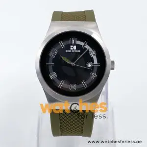 Hugo Boss Men’s Quartz Olive Green Silicone Strap Black Dial 42mm Watch 1512695 UAE DUBAI AJMAN SHARJAH ABU DHABI RAS AL KHAIMA UMM UL QUWAIN ALAIN FUJAIRAH