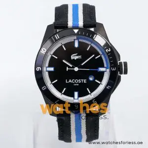 Lacoste Men’s Quartz Three Tone Nylon Strap Black Dial 44mm Watch 2010699 UAE DUBAI AJMAN SHARJAH ABU DHABI RAS AL KHAIMA UMM UL QUWAIN ALAIN FUJAIRAH