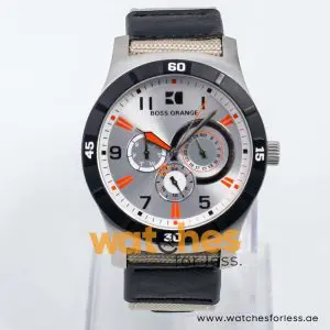 Hugo Boss Men’s Quartz Grey Leather Strap Silver Dial 44mm Watch 1512538 UAE DUBAI AJMAN SHARJAH ABU DHABI RAS AL KHAIMA UMM UL QUWAIN ALAIN FUJAIRAH
