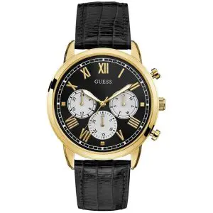 Guess Men’s Quartz Black Leather Strap Black Dial 44mm Watch W1261G3 UAE DUBAI AJMAN SHARJAH ABU DHABI RAS AL KHAIMA UMM UL QUWAIN ALAIN FUJAIRAH