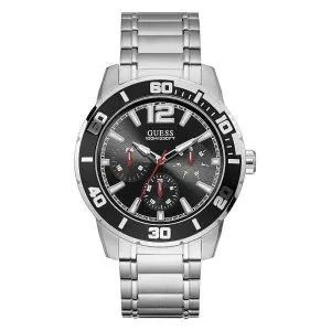 Guess Men’s Quartz Silver Stainless Steel Black Dial 44mm Watch W1249G1 UAE DUBAI AJMAN SHARJAH ABU DHABI RAS AL KHAIMA UMM UL QUWAIN ALAIN FUJAIRAH