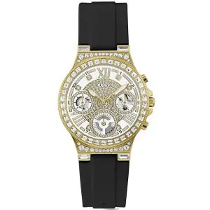 Guess Women’s Quartz Black Silicone Strap Gold & White Dial 36mm Watch GW0257L1