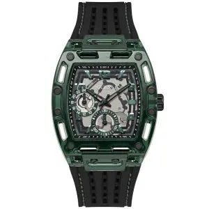 Guess Men’s Quartz Black Silicone Strap Black & Green Dial 42mm Watch GW0499G7