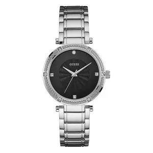 Guess Men’s Quartz Silver Stainless Steel Black Dial 44mm Watch W1310G1 UAE DUBAI AJMAN SHARJAH ABU DHABI RAS AL KHAIMA UMM UL QUWAIN ALAIN FUJAIRAH